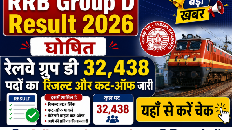 RRB Group D Result 2026 घोषित: रेलवे ग्रुप डी 32,438 पदों का रिजल्ट और कट-ऑफ जारी, यहाँ से करें चेक